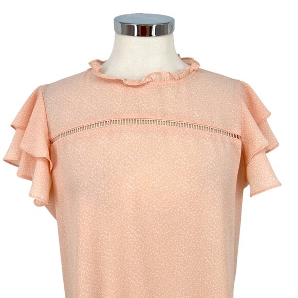 Adrianna Papell Ruffle Flutter Sleeve Blouse Peach Pink Size Large - Picture 3 of 12